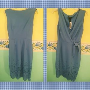 Laser cut detail wrap front dress